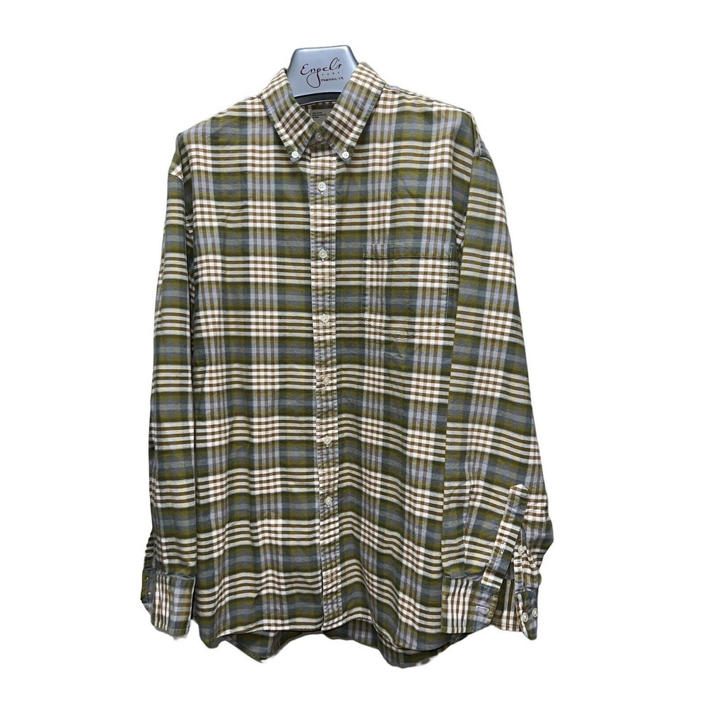 Nordstrom Mens 'Pure Stuff' Green Plaid Cotton Button-Up Shirt‎ Size L